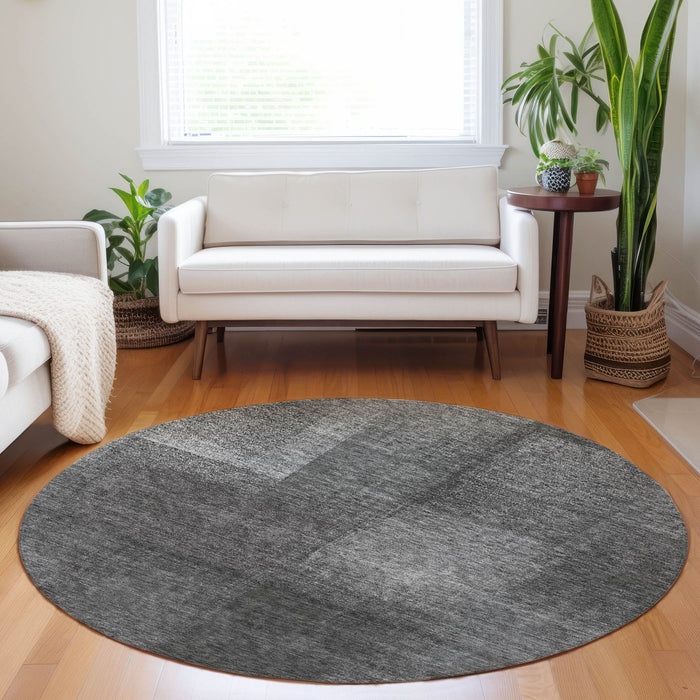8' Abstract Washable Round Rug Polyester With UV Protection - Gray And Ivory