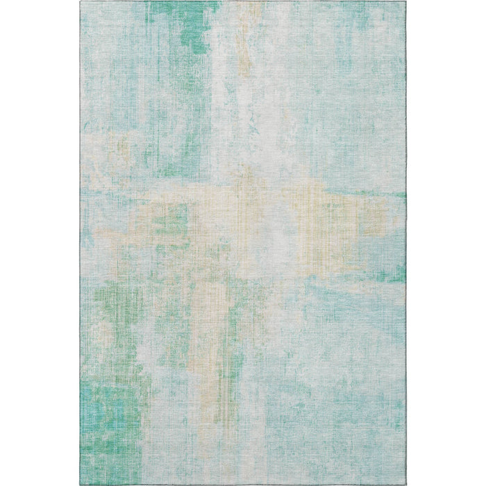 10' X 14' Abstract Washable Area Rug With UV Protection (700457) - Teal / Ivory