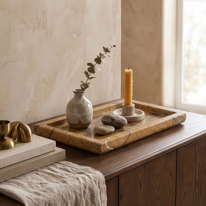 Marble tray by Meridian Furniture featuring a sleek, genuine marble surface with raised edges for elegant serving or display.
