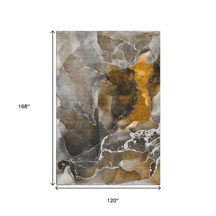 10' X 14' Abstract Washable Area Rug With UV Protection (646668) - Brown / Ivory
