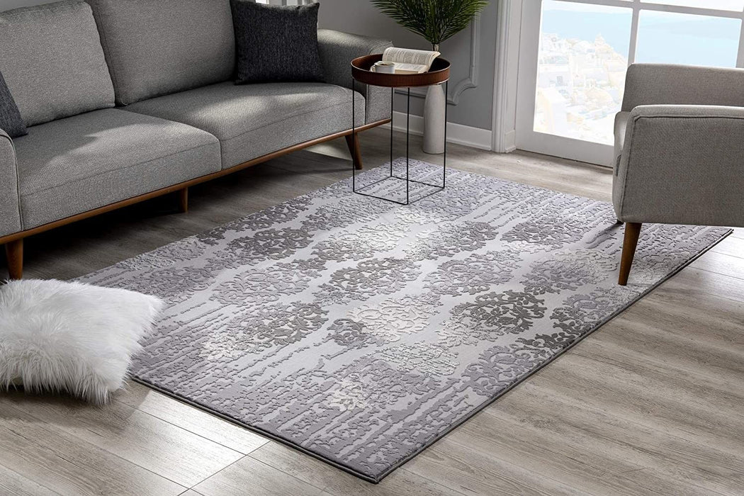 8' x 10' Damask Power Loom Area Rug - Gray