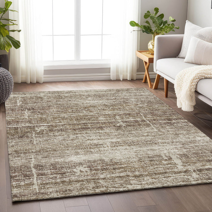 10' X 14' Abstract Washable Area Rug With UV Protection - Brown And Beige