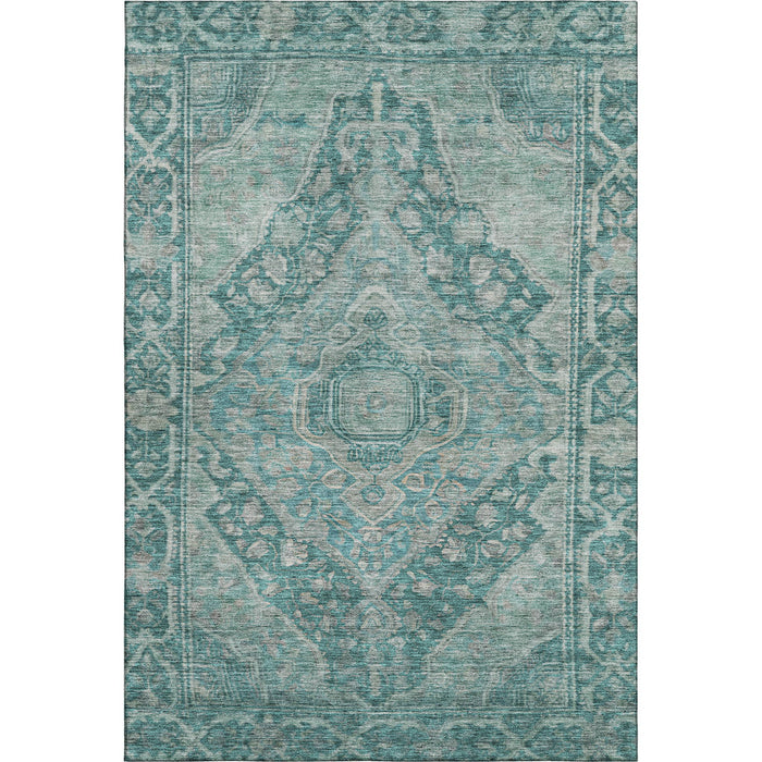 10' X 14' Oriental Washable Area Rug With UV Protection (700559) - Teal / Gray
