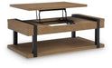 Signature Design by Ashley Jorannti living room end table with a sleek wooden top and metal frame.