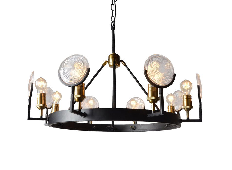 Unique Statement Eight Light Metal Chandelier With Shades - Black / Gold