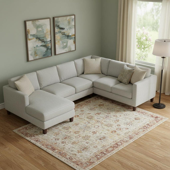 9' X 13' Floral Distressed Area Rug (553099) - Ivory / Red