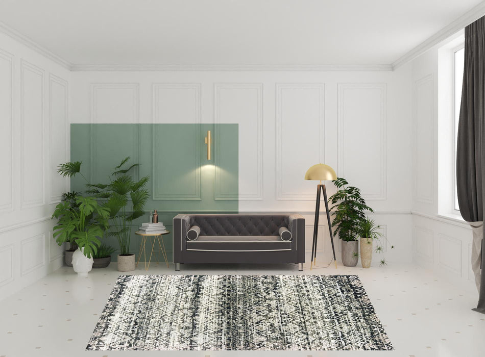 8' x 11' Geometric Power Loom Stain Resistant Area Rug - Gray And Ivory