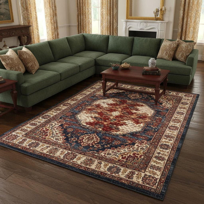 9' X 13' Tribal Washable Area Rug With UV Protection (609968) - Red / White