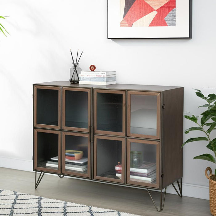 37" Metal And Solid Wood Accent Cabinet With Two Doors - Brass
