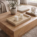 Beige Hannah Travertine Tray by Meridian Furniture showing a stylish rectangular tray with textured stone surface.