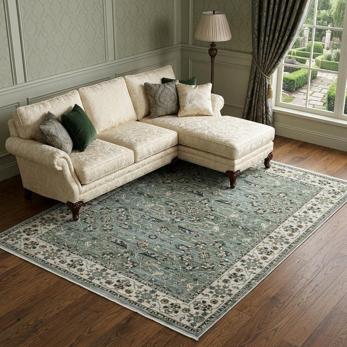 7' X 10' Floral Area Rug With Fringe (575109) - Blue / Green / Beige