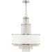 Five-light metal chandelier with shades in nickel, clear, and off-white finishes, featuring a modern design by HomeRoots.