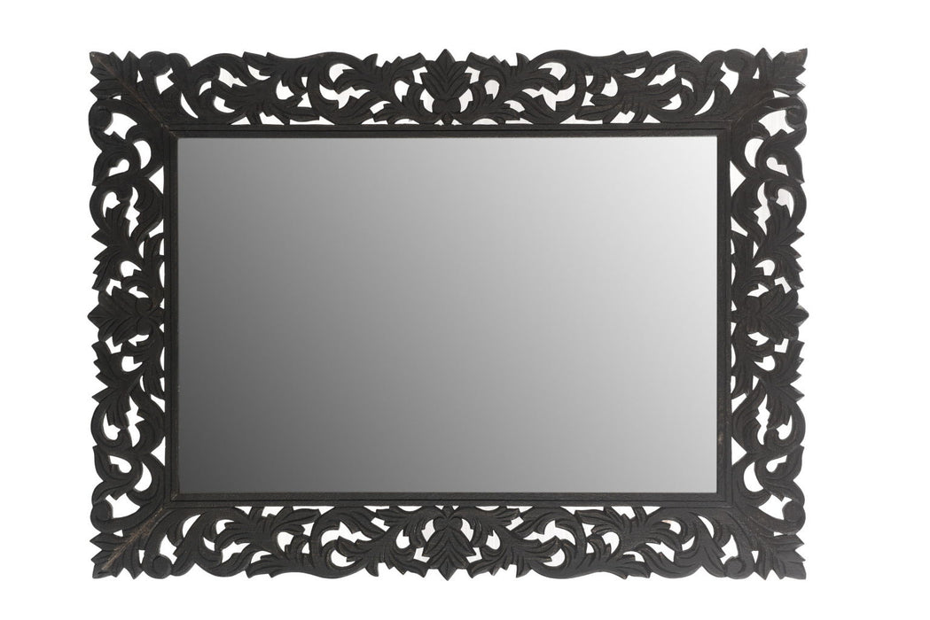 47" Floral Carved Solid Framed Accent Mirror - Black