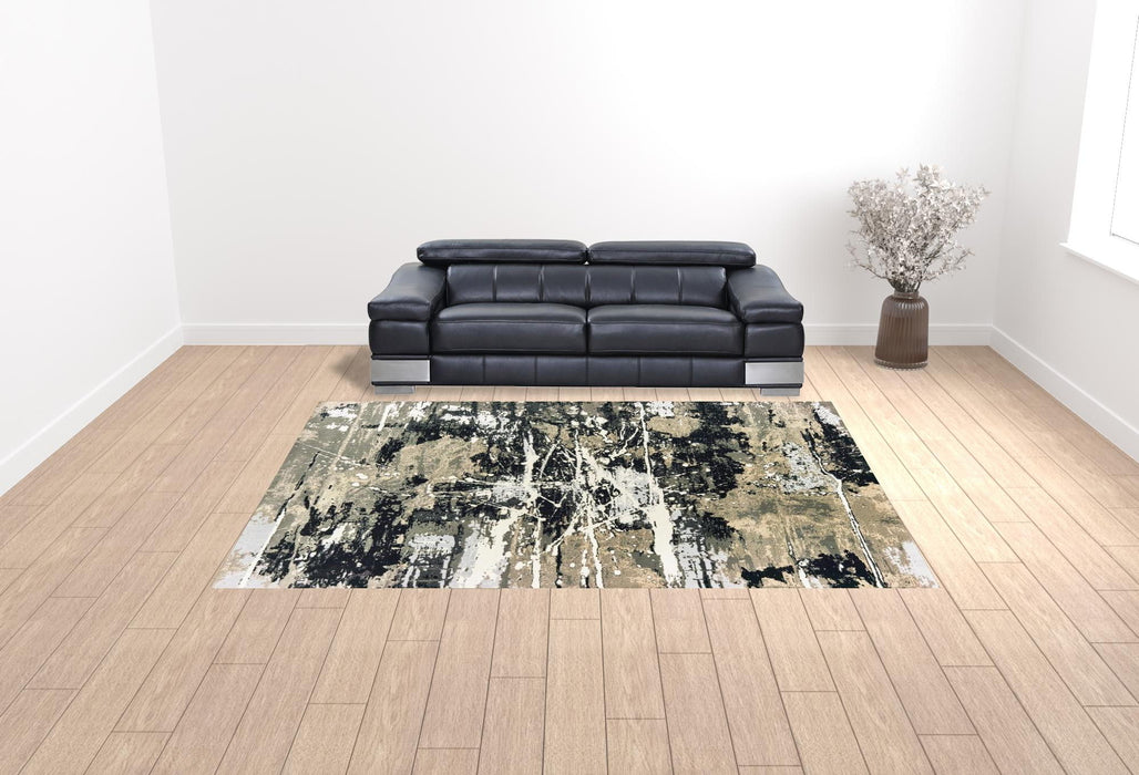 10' x 13' Abstract Power Loom Stain Resistant Area Rug - Black Gold Gray And Ivory