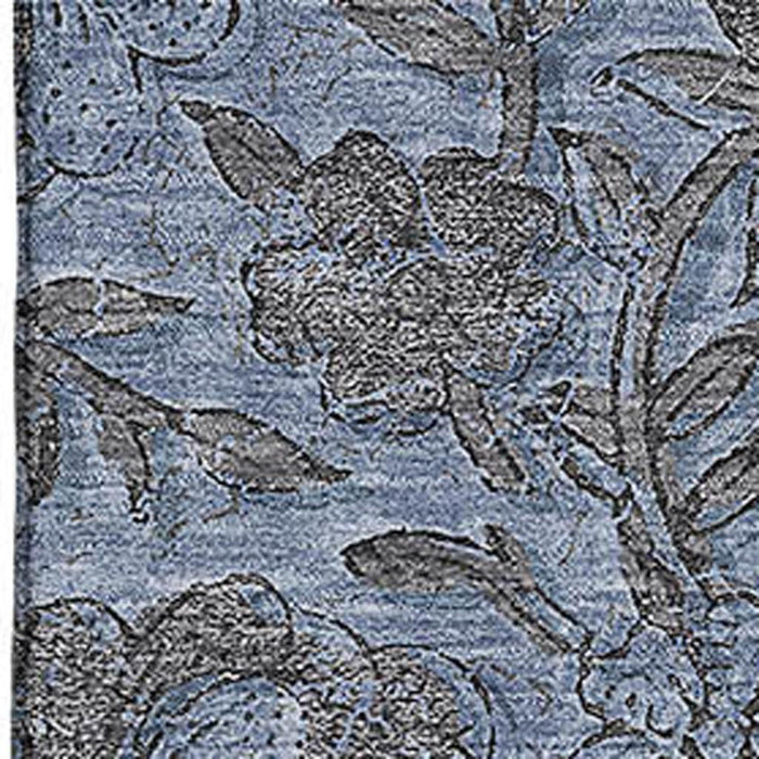 8' X 10' Floral Washable Area Rug With UV Protection - Blue And Gray