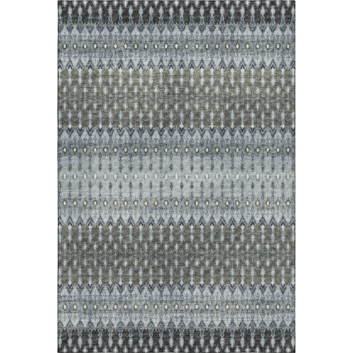 9' X 12' Tribal Distressed Washable Area Rug With UV Protection (643796) - Midnight / Gray