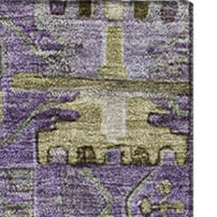 10' X 14' Medallion Washable Area Rug With UV Protection (714931) - Eggplant / Green