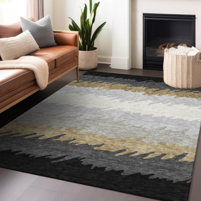 10' X 14' Transitional Striped Washable Area Rug With UV Protection - Black