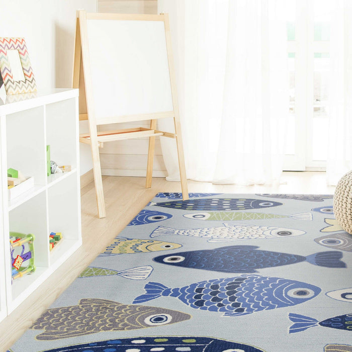 7' x 9' Polyester Area Rug - Light Blue