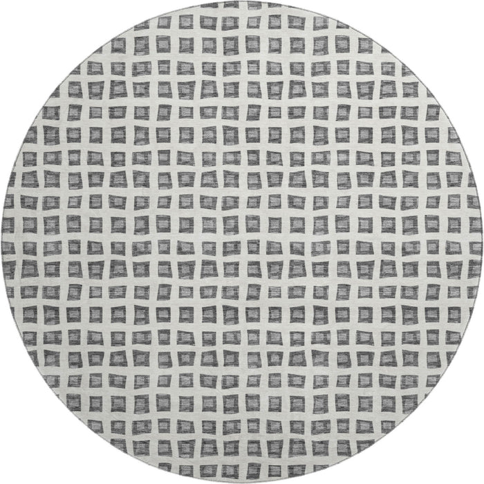 8' Geometric Washable Round Rug With UV Protection - Gray / Silver
