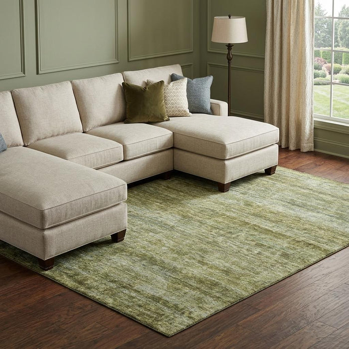 10' X 14' Striped Washable Area Rug With UV Protection (688033) - Olive Green / Gray