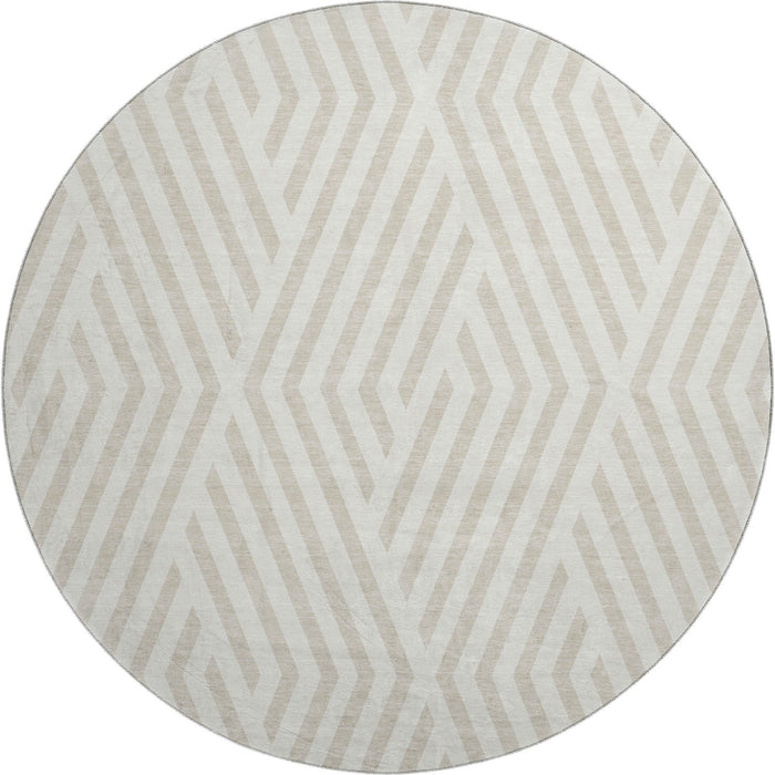 8' Geometric Washable Round Rug With UV Protection (648547) - Ivory / Beige