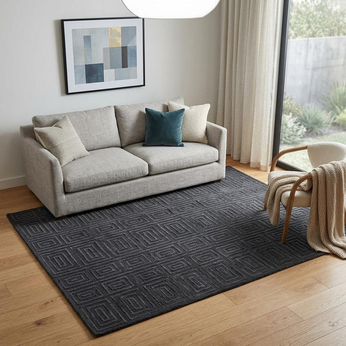 5' X 8' Wool Geometric Hand Knotted Area Rug (744157) - Gray / Black