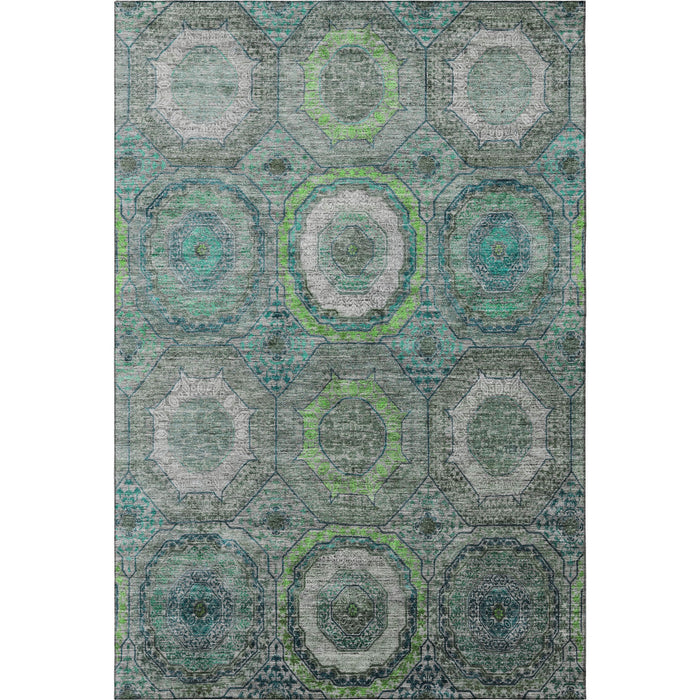 10' X 14' Geometric Washable Area Rug With UV Protection (716527) - Teal / Lime Green
