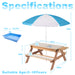 Giga 3-in-1 kids outdoor wooden picnic table with umbrella, convertible sand and water play table, ASTM and CPSIA certified