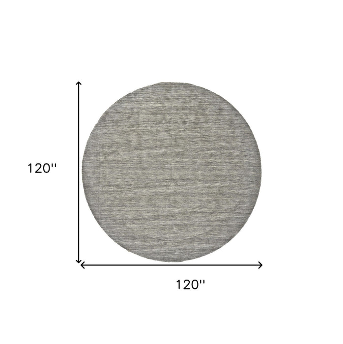 10' Round Wool Hand Woven Area Rug - Gray And Ivory