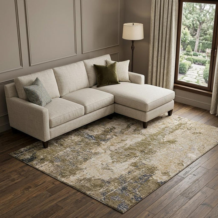 10' X 14' Abstract Washable Area Rug With UV Protection (693384) - Khaki / Beige / Charcoal