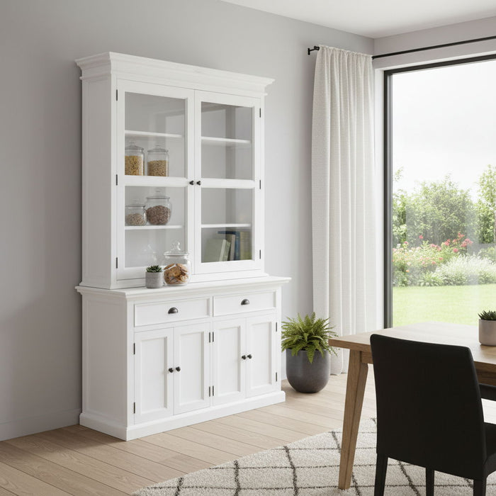 Solid Wood Frame Dining Hutch With Twelve Shelves And Two Drawers - White