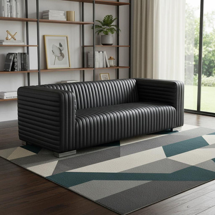 83" Leather Sofa With Silver Legs - Black