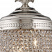 Three-light silver metal and crystal glass chandelier with shades from HomeRoots, showcasing elegant design and intricate details.