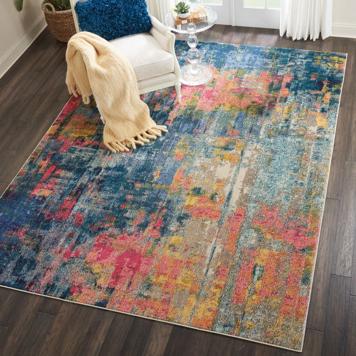 8' X 11' Abstract Power Loom Area Rug - Blue And Yellow