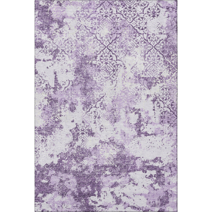 8' X 10' Abstract Washable Area Rug With UV Protection - Lavender And Ivory