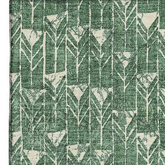 10' X 14' Geometric Washable Area Rug With UV Protection (647098) - Green / Ivory