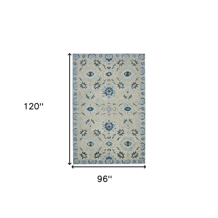 8' X 10' Wool Floral Medallion Hand Hooked Area Rug - Gray And Light Blue