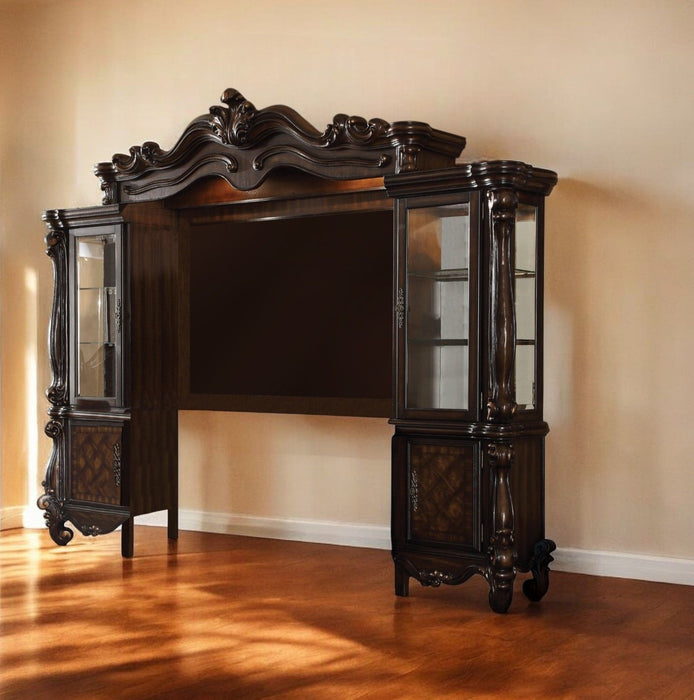 Solid Wood Cabinet Enclosed Storage Entertainment Center - Dark Brown