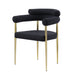 Set of 2 Giga mid-century modern dining chairs with boucle backrests and brushed metal legs, ideal for kitchen or dining room.