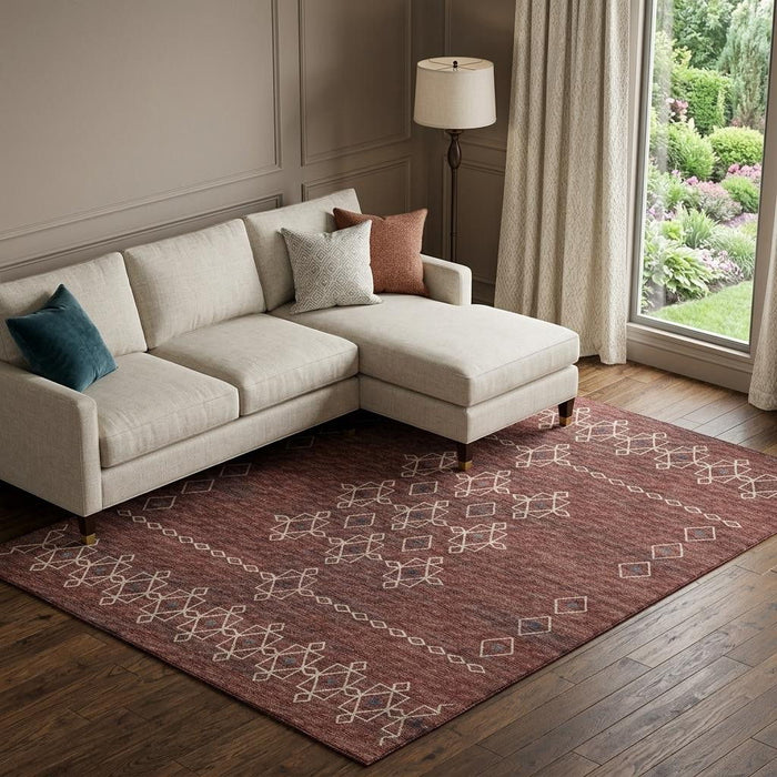 8' X 10' Tribal Washable Area Rug With UV Protection (644812) - Burnt Sienna / Ivory / Black