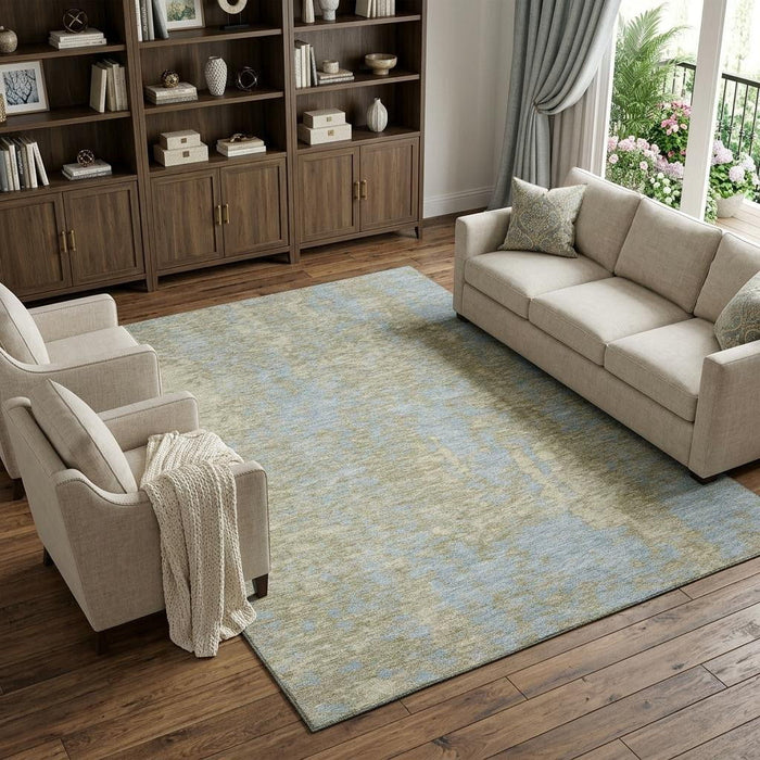 10' X 14' Abstract Washable Area Rug With UV Protection (675414) - Beige / Blue
