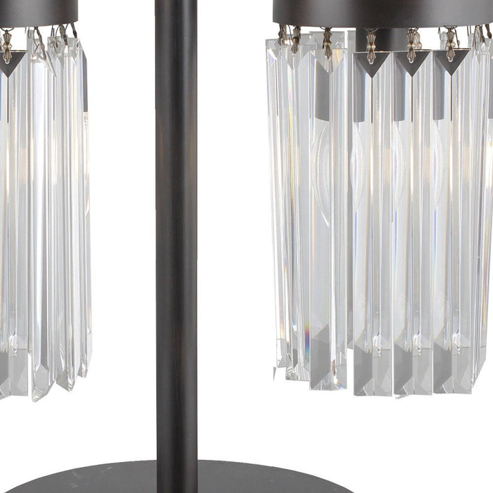 Iron Two Light Cylinder Bedside Table Lamp With Clear Cylinder Shade - Black