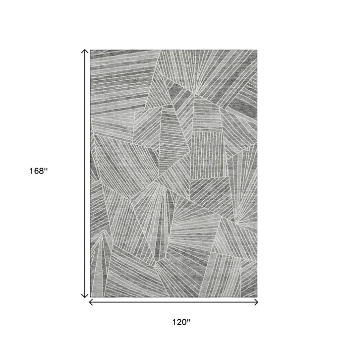 10' X 14' Geometric Washable Area Rug With UV Protection (672767) - Gray / Silver