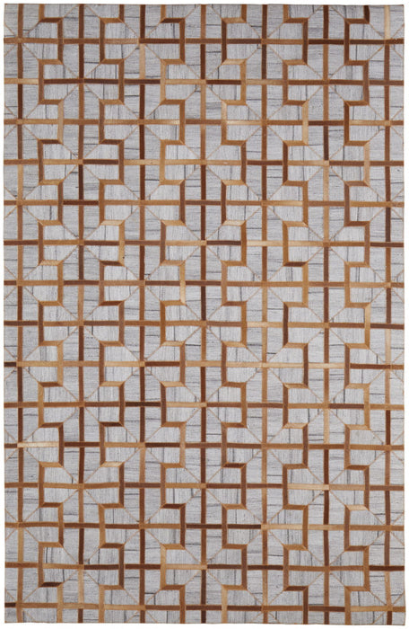 5' x 8' Geometric Hand Woven Area Rug - Tan Brown And Gray