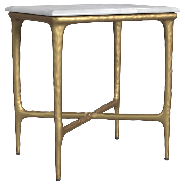 Baldwin rectangular white marble top side table with gold frame by CoasterEveryday