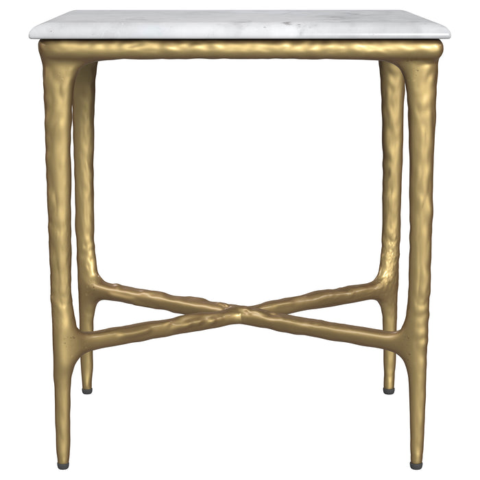 CoasterEveryday Baldwin rectangular marble top side table with white surface and gold frame