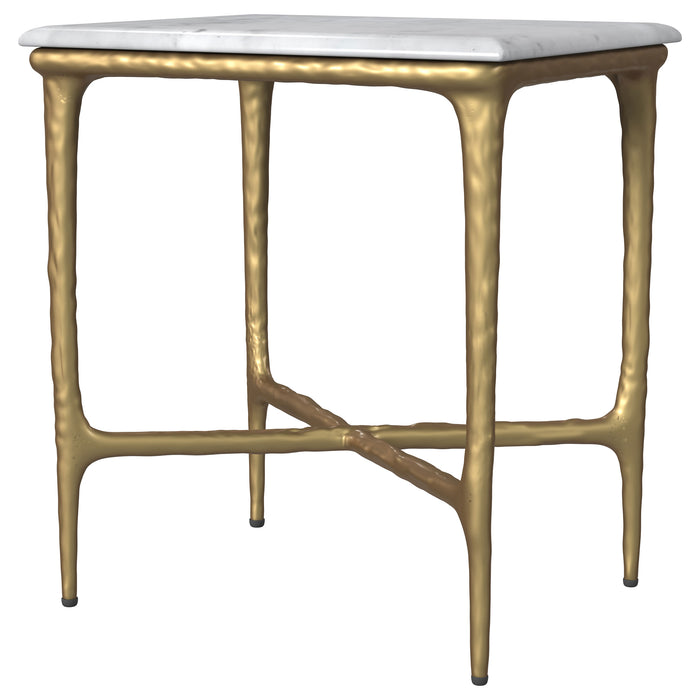 CoasterEveryday Baldwin rectangular white marble top side table with gold frame