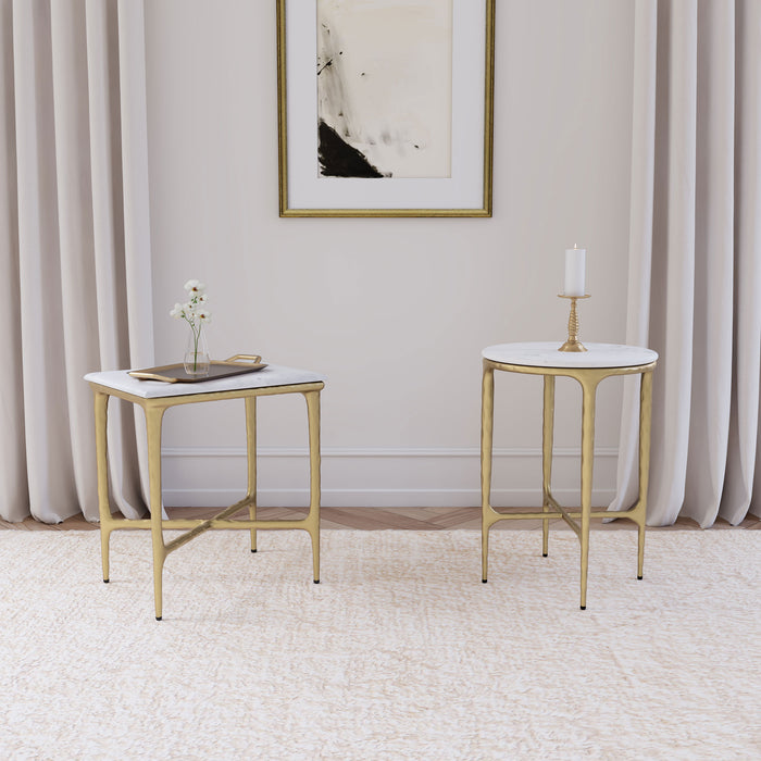 CoasterEveryday Baldwin rectangular white marble top side table with gold finish frame