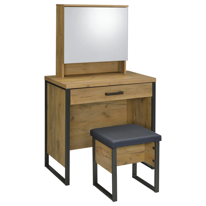Bettin Vanity Set with Sliding Mirror and Stool Golden Oak